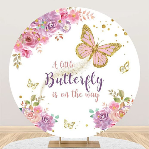 7.5x7.5ft Butterfly Baby Shower Round Backdrop A Little Butterfly is on The Way Purple and Pink Floral Gold Spots Flower Photography Background Princess Girl Party Decoration Banner Photo Booth 7.5x7.5ft Butterfly Baby Shower Round Backdrop A Little Butterfly is on The Way Purple and Pink Floral Gold Spots Flower Photography Background Princess Girl Party Decoration Banner Photo Booth