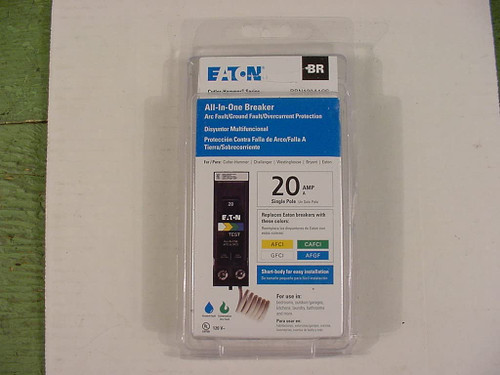Eaton BRN120A1CS BR 20A 120V 1-Pole Arc Fault/Ground Fault Circuit Breaker, Black