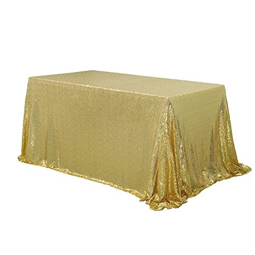 TRLYC 6FT 90''x132'' Sparkly Gold Rectangular Sequins Wedding Tablecloth Sparkly Table Cloth