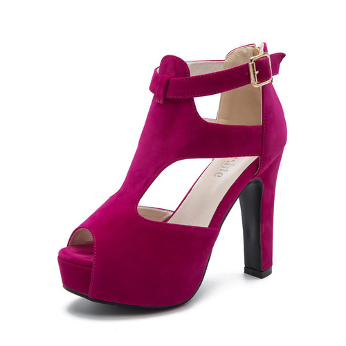 Women's Platform Chunky Block High Heel Peep-Toe Dress Sandals Velvet Rose Red Label Size 43-265mm - US 10.5