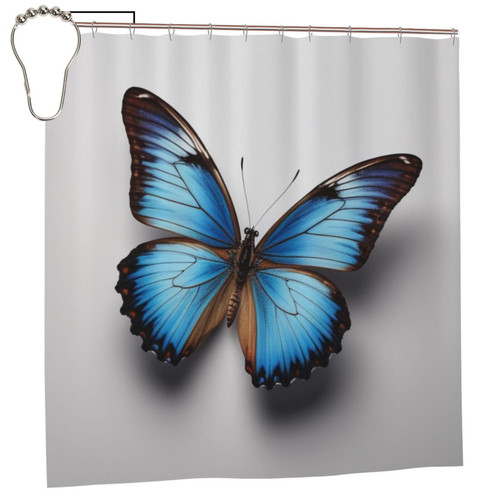 Beautiful Blue Butterfly Printed Shower Curtain,Heavy Boho Fabric Shower Curtains for Bathroom,Shower Curtain Set with Hooks 72x72