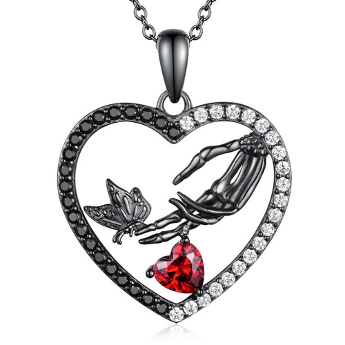 Gothic Skeleton Necklace 925 Sterling Silver Skull Hand Butterfly Pendant Necklaces Goth Jewelry Gifts for Women Girls Gothic Skeleton Necklace 925 Sterling Silver Skull Hand Butterfly Pendant Necklaces Goth Jewelry Gifts for Women Girls