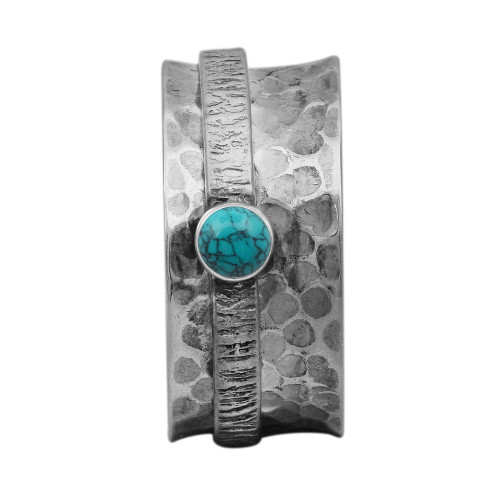 Spinner Ring !! Your Choice gemstone Hammered Design Meditation Ring, Anxiety Ring, Anti Stress Ring, Worry Band 925 Sterling Silver Band (7, turquoise)