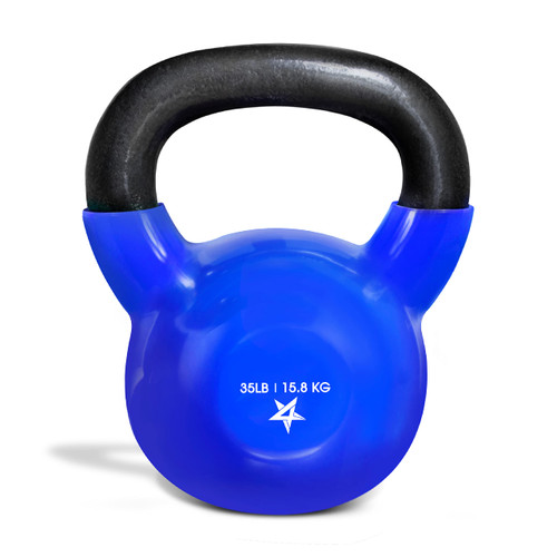 Kettlebells 35 lb Vinyl Coated Cast Iron Kettlebell Weights Strength Training Equipment for Women/Men, Blue