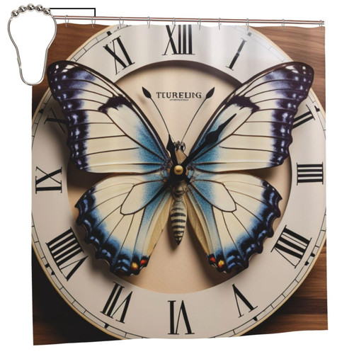 Clock Butterfly Printed Shower Curtain,Heavy Boho Fabric Shower Curtains for Bathroom,Shower Curtain Set with Hooks 72x72