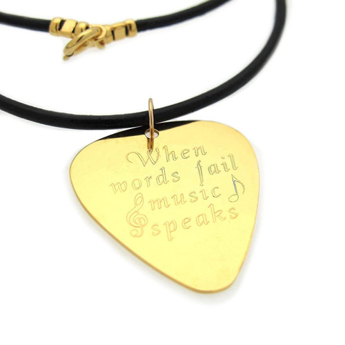 Gold Guitar Pick Necklace - Engraved Guitar Pick Pendant - Gift for Guitar Player, Gift For Musician, Music Lover Gift Ideas