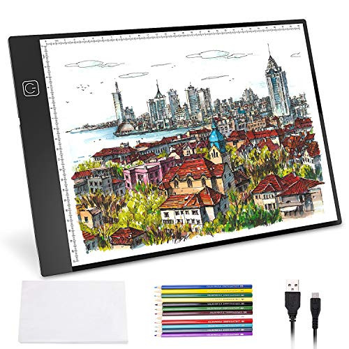 A3 Light Pad, Norbase Ultra-Thin Portable Tracing LED Copy Board Table, Adjustable USB Power Light Box Tracer for Drawing, Sketching, Animation, Stenciling, Calligraphy with 12 Color Pencils