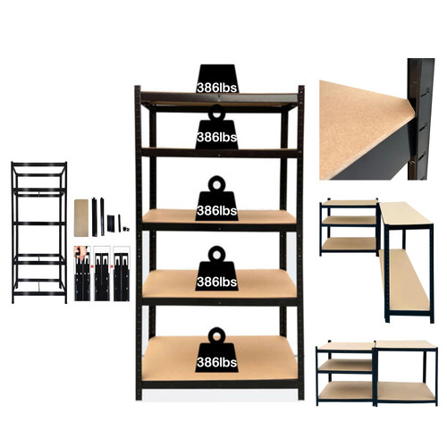 5-Tier Storage Shelves Metal Garage Shelving Adjustable Steel Unit Rack for Workshop Bookshelf Shed Office Heavy Duty Racking Shelves, H 59 x W 28 x D11 Inches