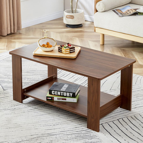 35''Coffee Table Tea Table,Small Coffee Tables for Living Room,2-Tier Rectangular Wood Coffee Table,Coffee Table with Storage Shelf,Modern Coffee Table Center Table,Easy Assembly,Walnut