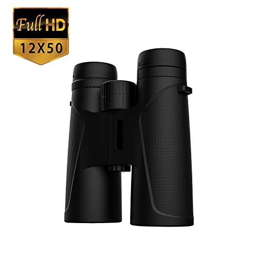 Binoculars for Adults, 12X50 Waterproof Lightweight Compact Binocular Prism Bak4 HD Binocular for Bird Watching Hunting Traveling and Sightseeing with Smartphone Adapter