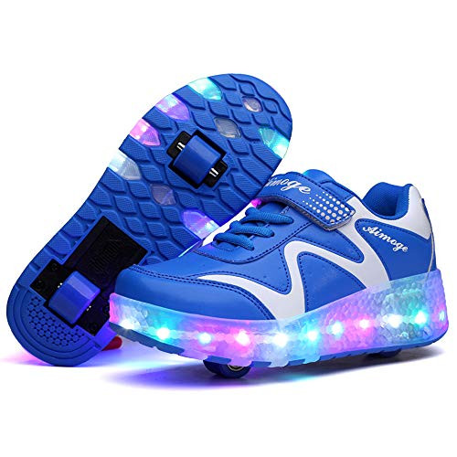 AIkuass Roller Shoes Boys Girls USB Charge LED Light Up Sneaker Kids Wheeled Skate Shoe