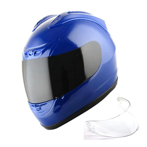 New Motorcycle Bike Full Face Helmet JH901 Glossy Blue + One Extra Clear Shield