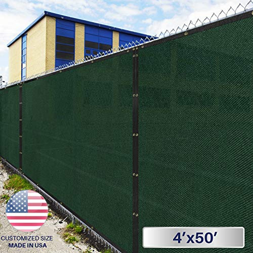 Windscreen4less Heavy Duty Privacy Screen Fence in Color Solid Green 4' x 50' Brass Grommets w/3-Year Warranty 150 GSM (Customized Sizes Available)