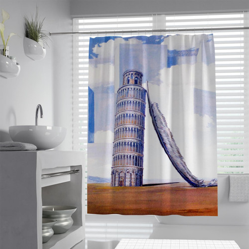 Shower Curtain with Souvenir De Voyage Pattern Printing Rene Magritte Style Bathroom Shower Curtain for Shower Stall Bathtubs Durable W86xL72in