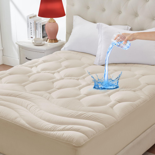 California King Waterproof Mattress Pad Soft Cooling Mattress Topper Noiseless Urine Proof Mattress Protector Cover Breathable Quilted Fitted Mattress Pad Deep Pocket 8-21", Beige California King Waterproof Mattress Pad Soft Cooling Mattress Topper Noiseless Urine Proof Mattress Protector Cover Breathable Quilted Fitted Mattress Pad Deep Pocket 8-21", Beige