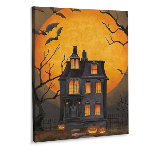 Beautiful Visual Art Aesthetics Gothic Art Haunted House Bat Moon Castle Halloween (2) Canvas Wall Art Prints for Wall Decor Room Decor Bedroom Decor Gifts 20x26inch(51x66cm) Frame-style