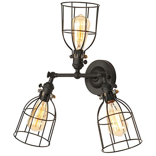 XIDING Premium Retro Industrial Edison Simplicity Metal 3 Light Wire Cage Wall Sconce Light Fixture?Upgrade Black Finish Metal Wire Cage Shade, Unique Vintage Swing Arm Wall Lamp, E26 Base, 3 Light XIDING Premium Retro Industrial Edison Simplicity Metal 3 Light Wire Cage Wall Sconce Light Fixture?Upgrade Black Finish Metal Wire Cage Shade, Unique Vintage Swing Arm Wall Lamp, E26 Base, 3 Light