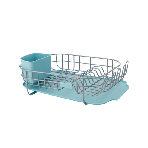 Low Profile Compact Dishrack with Removable Flatware Caddy and Angled Self-Draining Board, Rust Resistant Wires, 12.59 x 17.55 x 6.29 Inch, Mineral Water