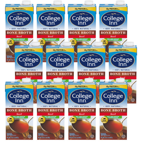 Reduced Sodium Beef Bone Broth, 12 Pack, 32 oz Carton,Clear