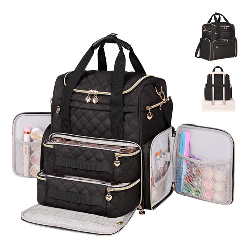 Nail Polish Organizer Bag, Nail Travel Case Holds 70 Bottles, Nail Polish Organizer with 2 Removable Cases and Tools Storage Pockets (Elegant Black)