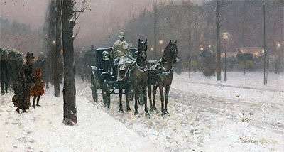Hassam (Paris, Winter Day, 1887) Canvas Art Print Reproduction (12.8x24 in) (33x61 cm)