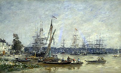 Boudin (Harbor at Bordeaux, 1874) Canvas Art Print Reproduction (12.2x20.1 in) (31x51 cm)