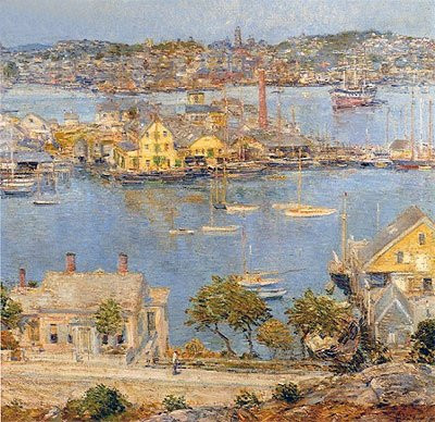 Hassam (Gloucester Harbor, 1899) Canvas Art Print Reproduction (11.8x12.2 in) (30x31 cm)