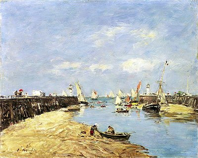 Boudin (Trouville, the Jettys, Low Tide, 1896) Canvas Art Print Reproduction (12.9x16 in) (33x41 cm)