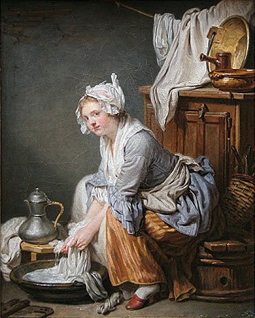 Greuze (The Laundress, 1761) Canvas Art Print Reproduction (16x13 in) (41x33 cm)