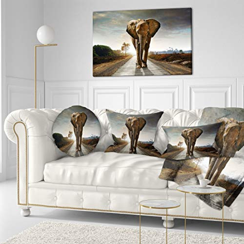 Designart Single Walking Elephant-Photography Canvas Print-40x20, 40x20, Black