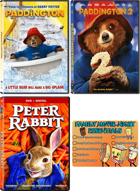 Paddington 1-2 and Peter Rabbit: Complete Movie Series DVD Collection with Bonus Art Card