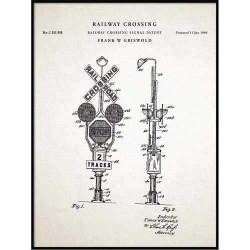 Patent Print, Train Railway Crossing Signal Patent Wall Art Poster Print, patents as Prints, us Patent Office, Patent Blueprint Art, QP120
