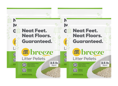 Tidy Cats Breeze Litter Pellets Refill Pouch, Made for Multiple Cats, Anti-Tracking Pellets for Breeze Litter System, 3.5 LB Refill Pouch (Pack of 4)