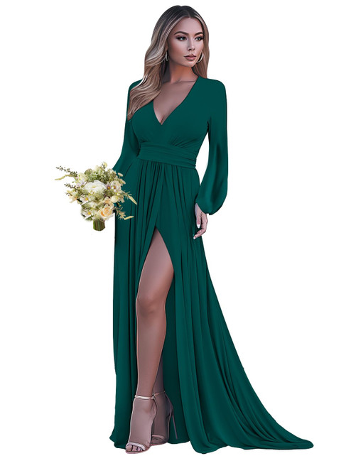 Teal Bridesmaid Dresses with Long Sleeves Formal Dress with Slit Evening Gown for Women Size 6 Teal Bridesmaid Dresses with Long Sleeves Formal Dress with Slit Evening Gown for Women Size 6
