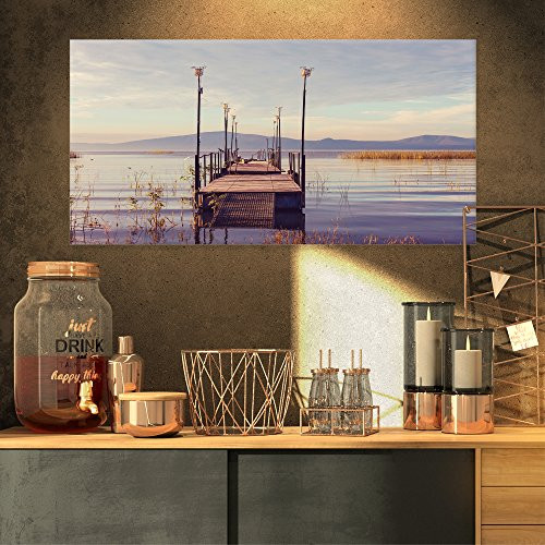 Design Art PT10808-32-16 Wooden Boardwalk to Clear Water-Large Sea Bridge Canvas Art Print-32X16, 32x16