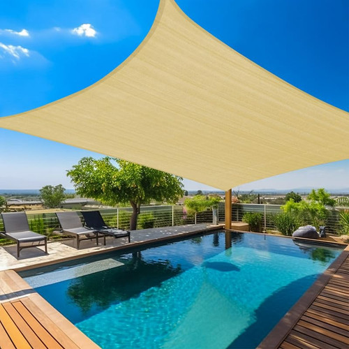 Sun Shade Sails Canopy, Beige Curved Outdoor Shade Canopy 12'X16' Breathable 95% UV Block Canopy for Outdoor Patio Garden Backyard (We Make Custom Size)