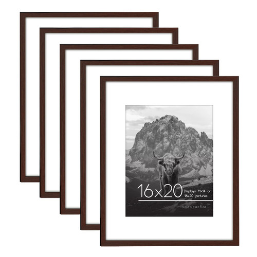 16x20 Picture Frame Set of 5 in Mahogany - Use as 11x14 Picture Frame with Mat or 16x20 Frame Without Mat - Picture Frames Collage Wall Decor with Plexiglass - Gallery Wall Frame Set