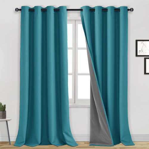 Extra Long Blackout Curtains for Living Room, Thermal Insulated 100% Sun Blocking Full Room Darkening Noise Reducing Grommet 2 Panels Long Curtain (Turquoise,52" W x 120" L)
