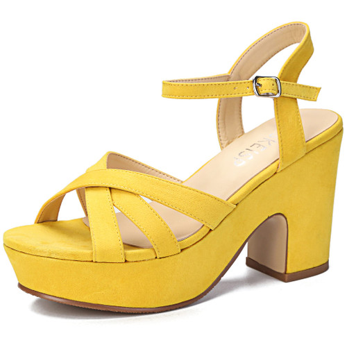 Women's Platform Heels Sandals Ankle Strap Block Chunky Heel Suede Peep Toe Fashion Dress Wedding High Heeled Wedges Pumps