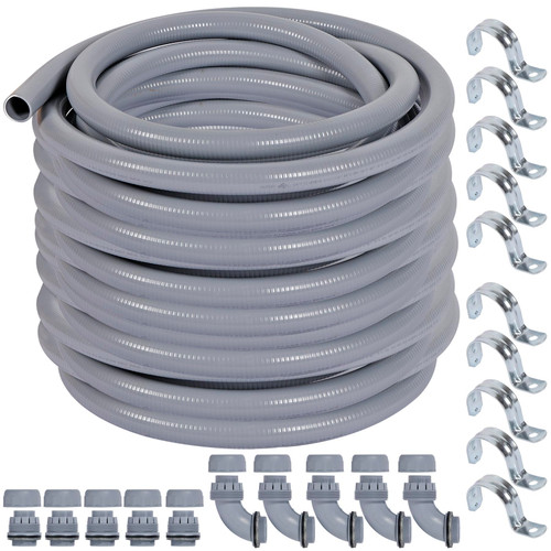 Liquid-Tight Conduit and Connector Kit 1/2inch 75ft, Flexible Non Metallic Liquid Tight Electrical Conduit w/UL Certification, Electrical Conduit Kit with 5 Straight, 5 Angle Fittings