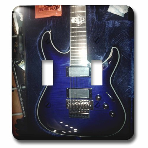 3dRose lsp_194734_2 Print of Blue Electric Guitar with Chrome Skull Double Toggle Switch