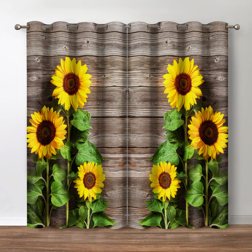 Sunflower Blackout Curtains, Rustic Wood Floral Country Curtain, Farmhouse Barn Wood Theme Decor for Bedroom Living Room Darkening Grommet Window Drapes, 42 Wide 84 Long inches, 2 Panels Sunflower Blackout Curtains, Rustic Wood Floral Country Curtain, Farmhouse Barn Wood Theme Decor for Bedroom Living Room Darkening Grommet Window Drapes, 42 Wide 84 Long inches, 2 Panels