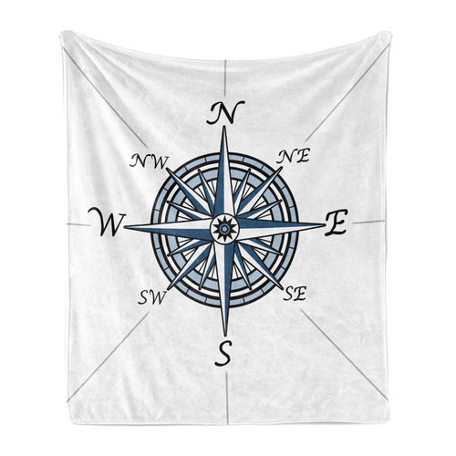 Compass Throw Blanket, Sea Color Themed Voyage Windrose Discovery Marine Design Work of Art, Flannel Fleece Accent Piece Soft Couch Cover for Adults, 70" x 90", Blue Pale Blue Black