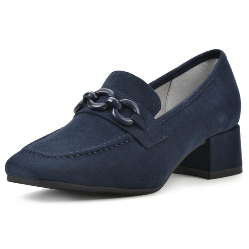 Women's Shoes Quinbee Block Heeled Loafer, Navy/Suedette, 7 M