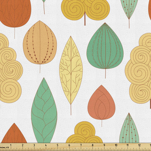 Autumn Fabric by The Yard, Fall Forest Leaves Willow Palm Maple Oak Hand Drawn Nature Growth Season Woodland, Decorative Fabric for Upholstery and Home Accents, 3 Yards, Multicolor