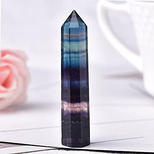 Room Decoration 1PC Natural Colored Fluorite Crystal Point Stone Hexagonal Prisms Quartz Tower 40-80mm Obelisk Wand Ornaments DIY Gift Decoration (Color : Colored Fluorite, Size : 70-80mm)