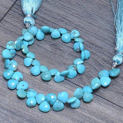 Natural Turquoise Briolette, Rare Gemstone 5mm-6mm Heart Faceted Beads | Arizona Turquoise Gemstone Beads for Jewelry Making | 8inch Strand