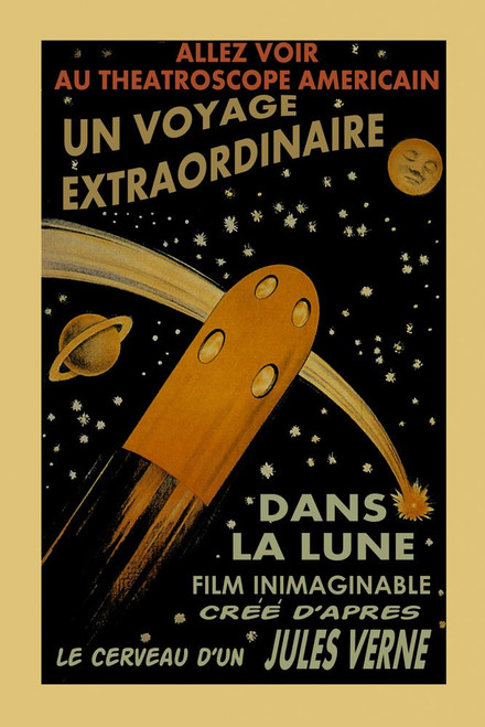 Rocket Ship by Jules Verne Extraordinaire Voyage Universe Outer Space Vintage Poster Repro 24" X 36" Image Size on Matte Paper