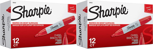 Sharpie 38202 Permanent Markers, Chisel Tip, Red, 2 Pack of 12