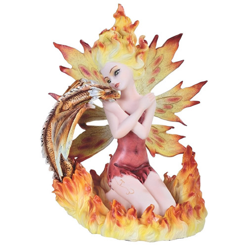 6" H Fire Fairy with Dragon Statue Fantasy Decoration Figurine